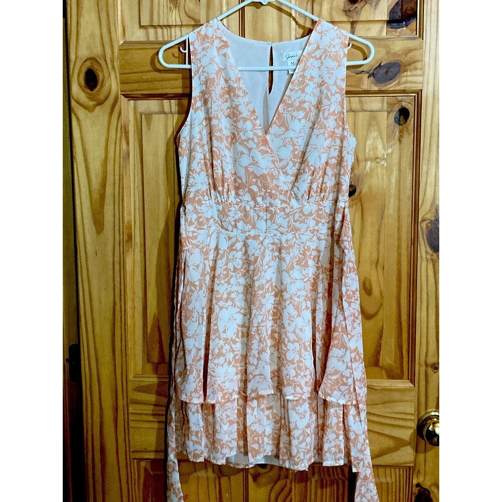 Japna Womens Sleeveless Dress Size Medium Coral Peach Color Lined Ruffled V Neck